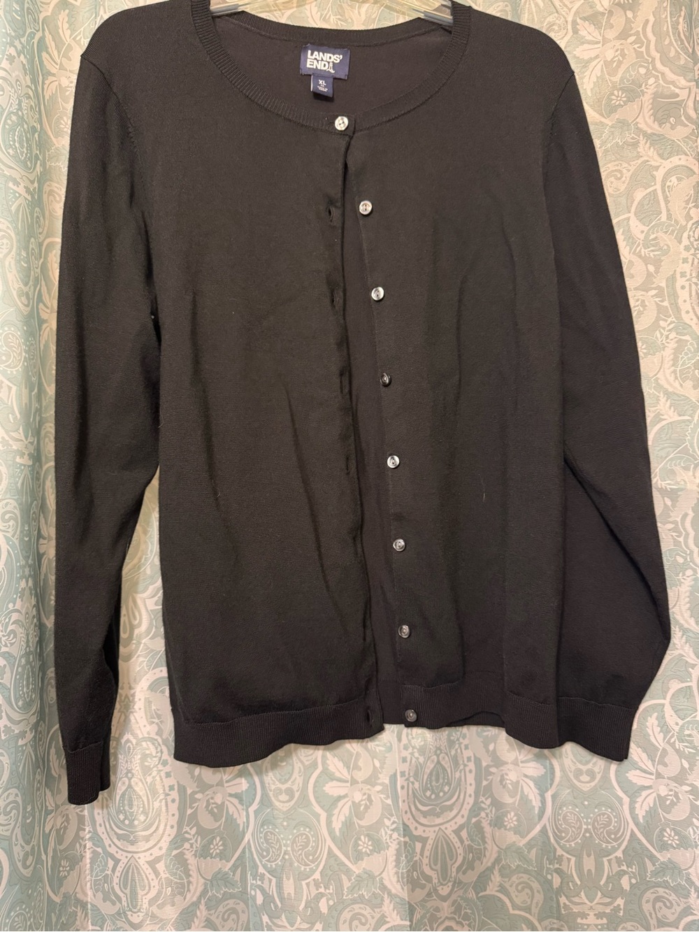 Lands' End Women’s Black Button-Up Crewneck Cardigan